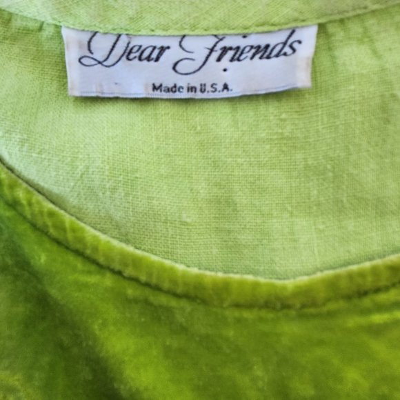 Dear Friends Boho Linen Top Vintage Women's Sz Medium Burnt Velvet Accents - Picture 13 of 14